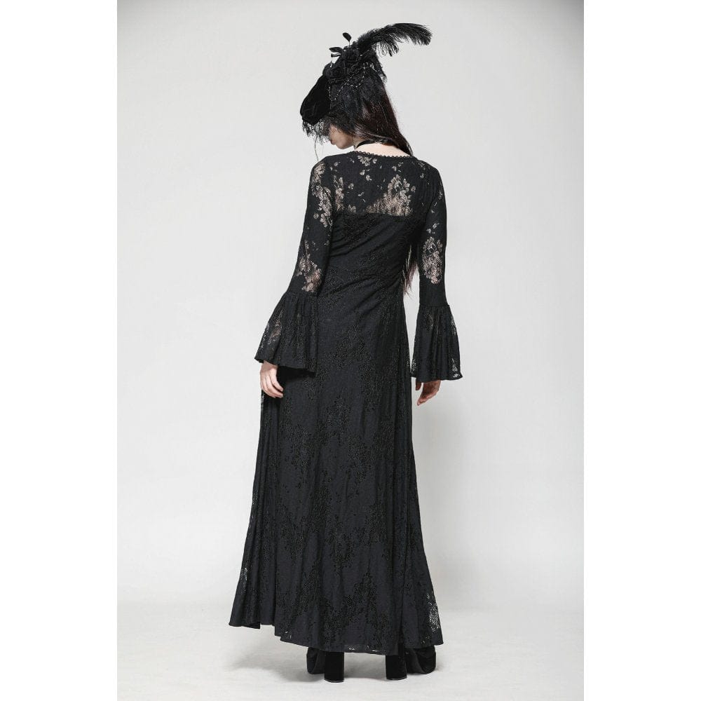 Darkinlove Women's Gothic Flared Sleeved Lace-up Lace Long Jacket