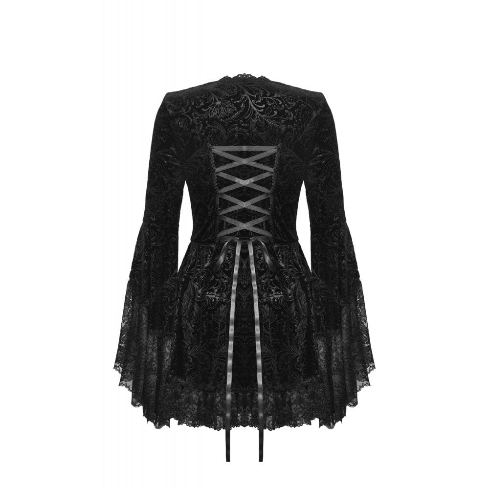 Darkinlove Women's Gothic Flared Sleeved Layered Velvet Dress
