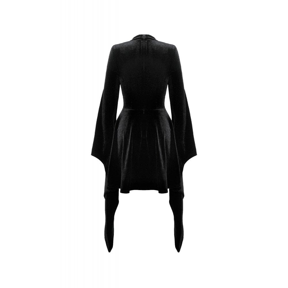 Darkinlove Women's Gothic Flared Sleeved Spider Mesh Splice Velvet Dress