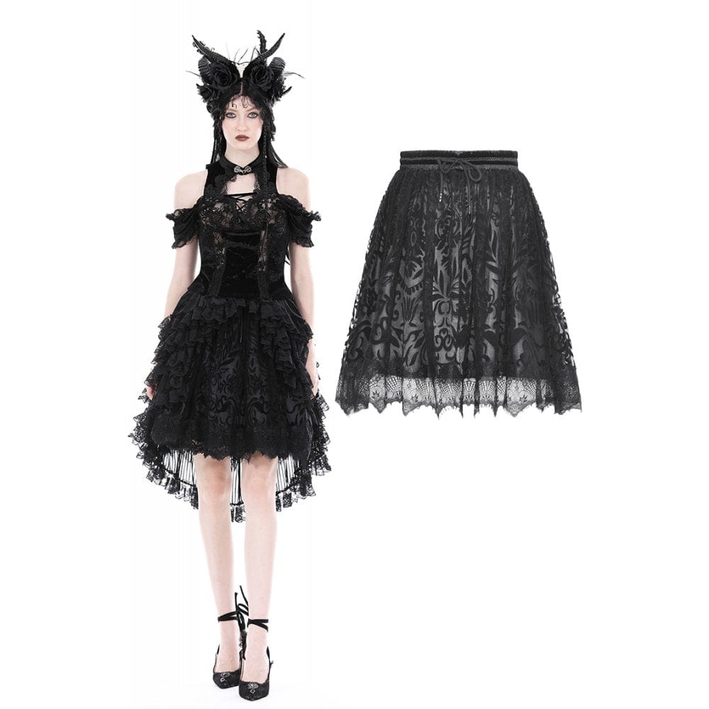 Darkinlove Women's Gothic Floacking Irregular Lace Hem Skirt
