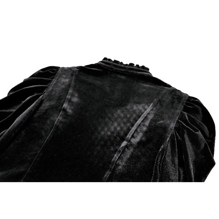 Darkinlove Women's Gothic Floral Applique Ruched Bell Sleeve Velvet Blouse