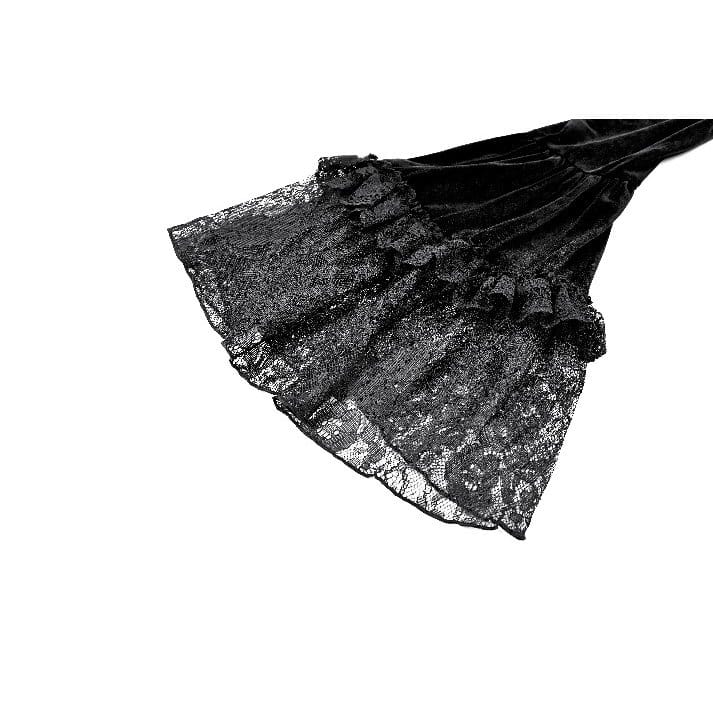 Darkinlove Women's Gothic Floral Applique Ruched Bell Sleeve Velvet Blouse