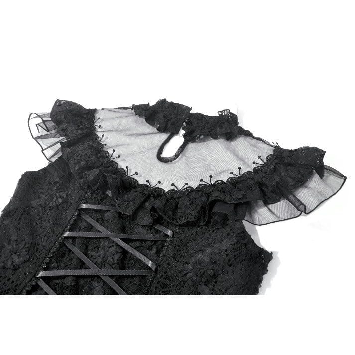 Darkinlove Women's Gothic Floral Cross Sheer Mesh Splice Short Dress