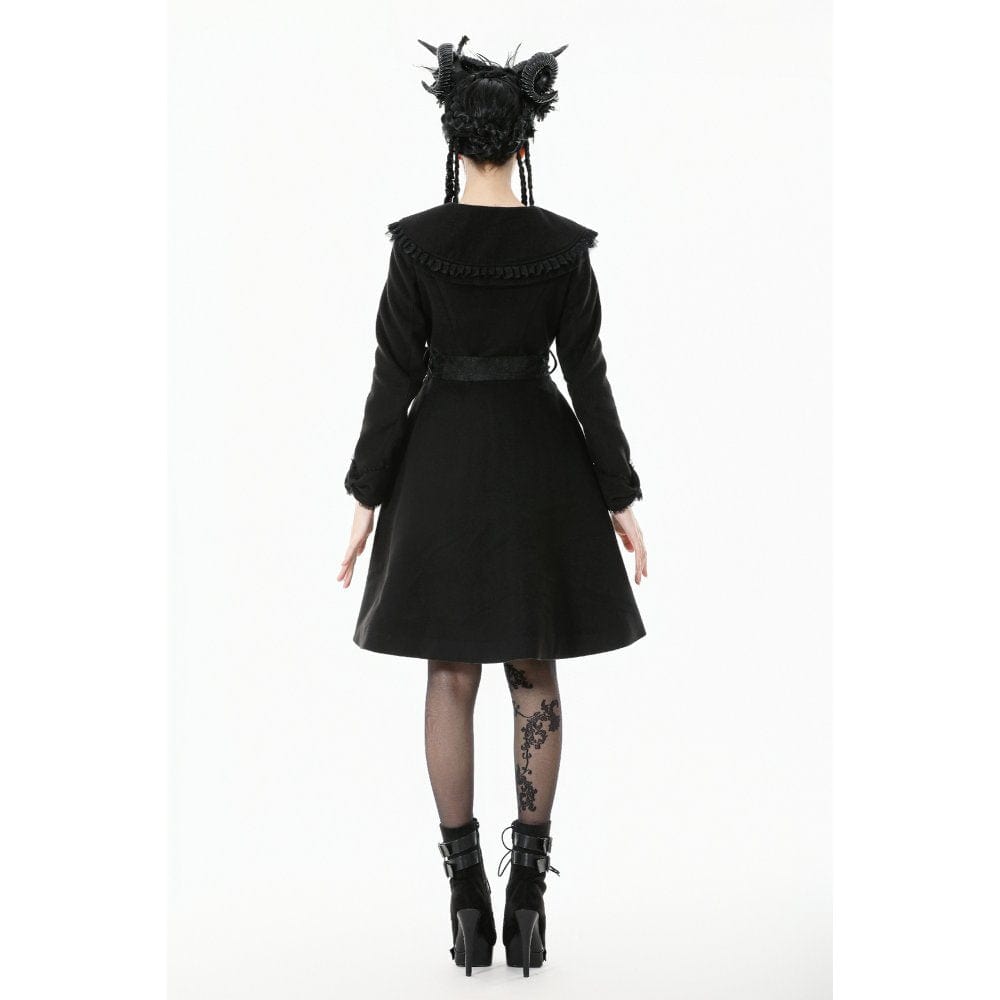 Darkinlove Women's Gothic Floral EmBroidered Bowknot Peter Pan Collar Coat