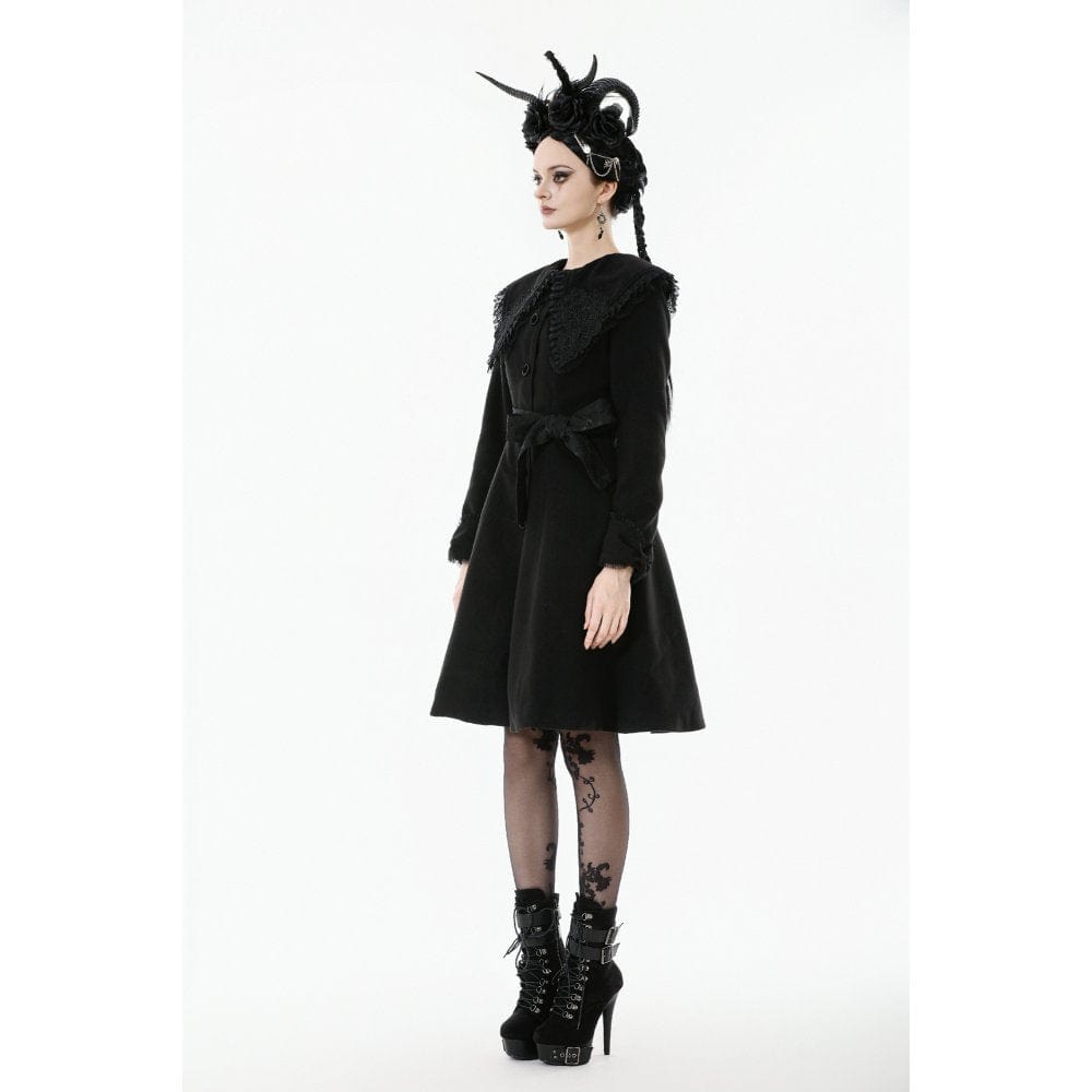 Darkinlove Women's Gothic Floral EmBroidered Bowknot Peter Pan Collar Coat