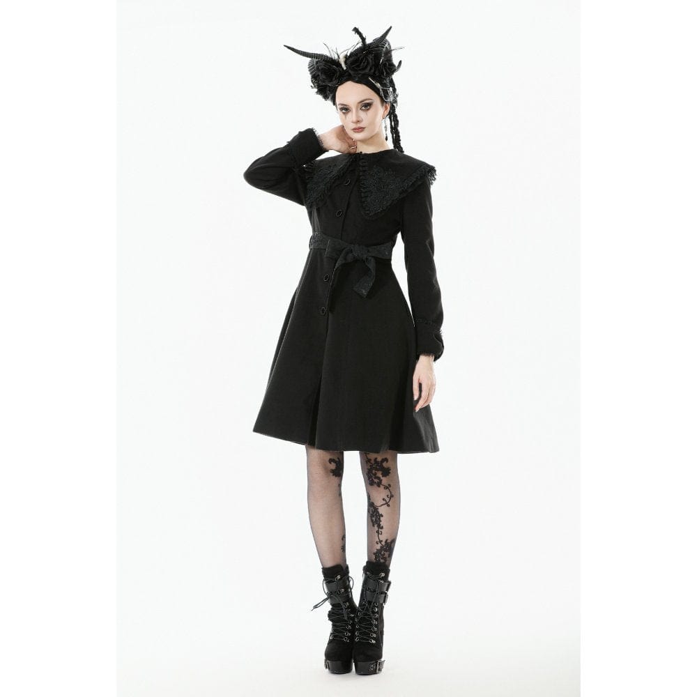 Darkinlove Women's Gothic Floral EmBroidered Bowknot Peter Pan Collar Coat