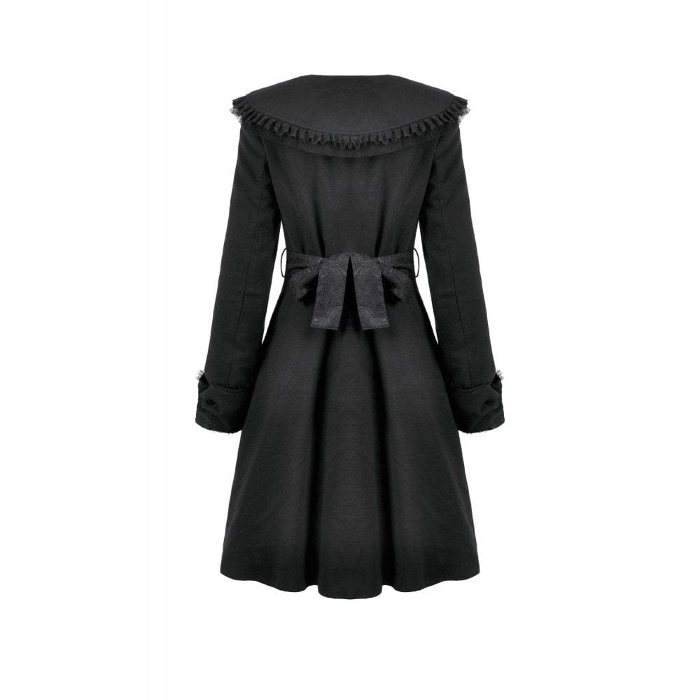 Darkinlove Women's Gothic Floral EmBroidered Bowknot Peter Pan Collar Coat