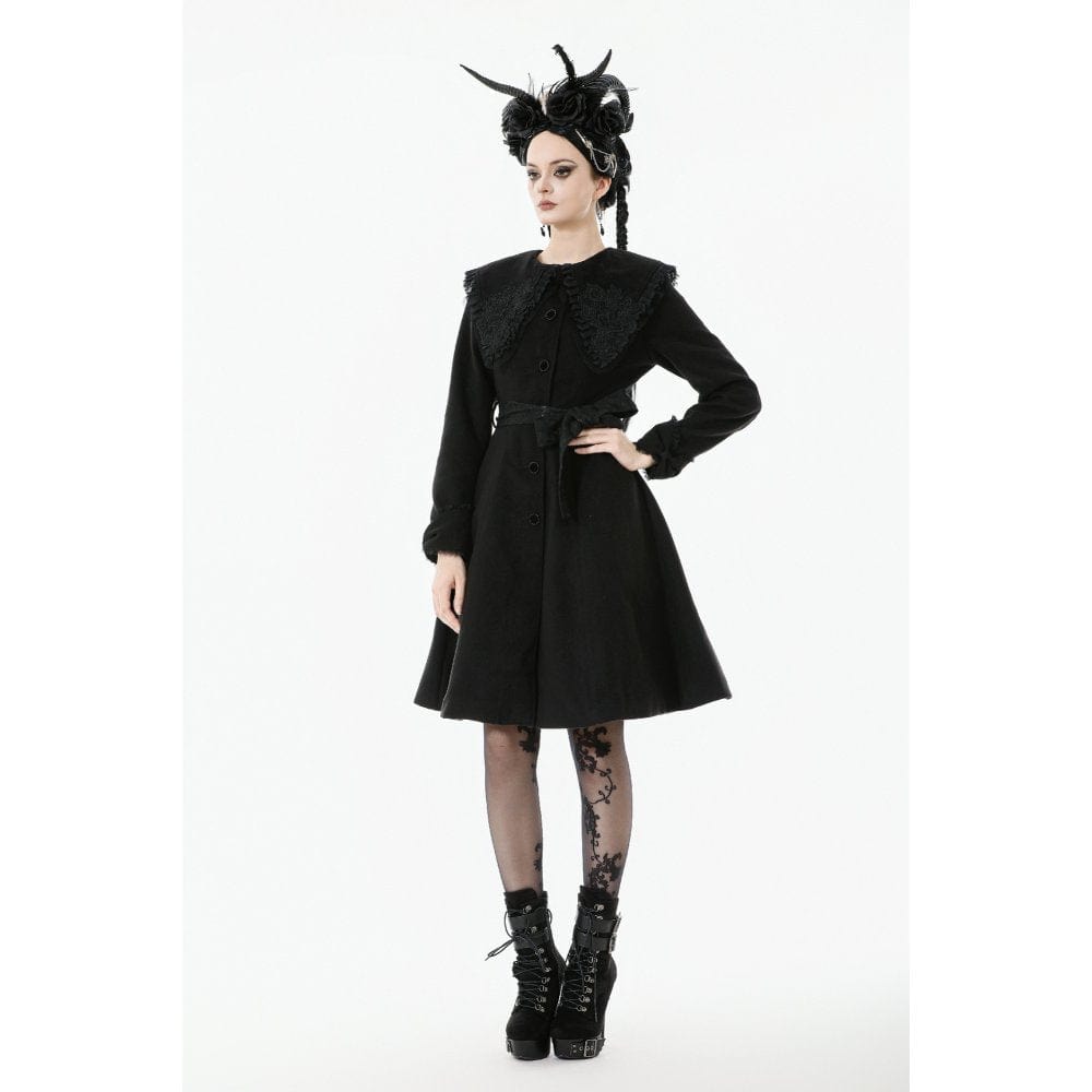 Darkinlove Women's Gothic Floral EmBroidered Bowknot Peter Pan Collar Coat