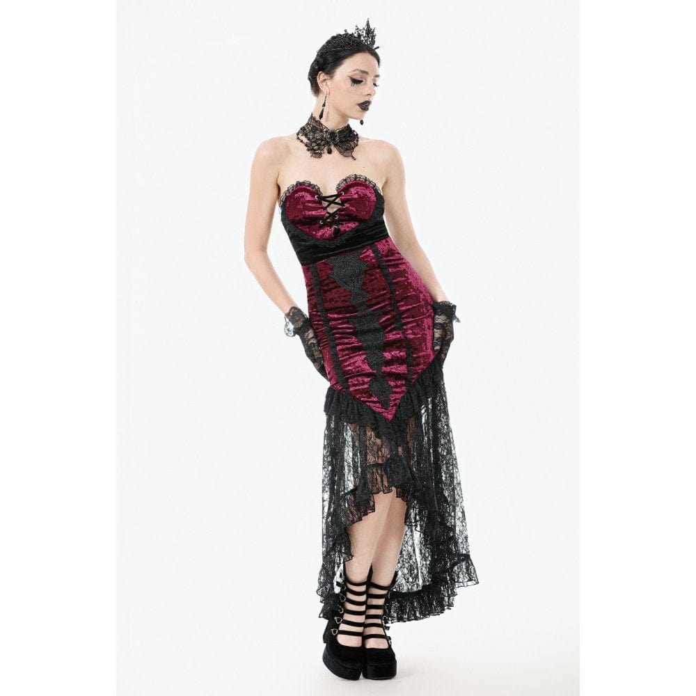 Darkinlove Women's Gothic Floral Embroidered High/Low Lace Maxi Skirt