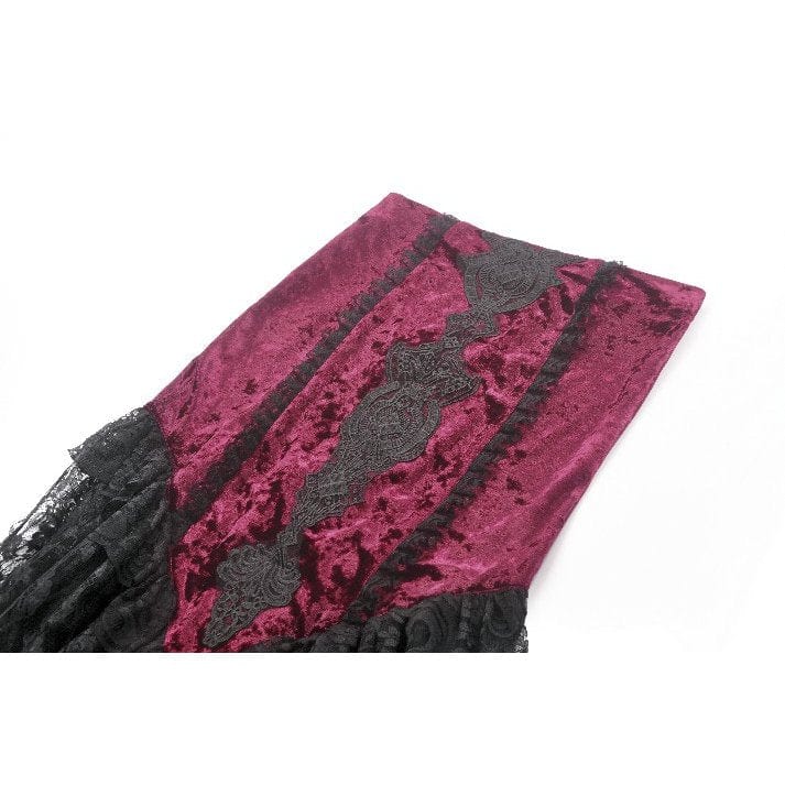 Darkinlove Women's Gothic Floral Embroidered High/Low Lace Maxi Skirt