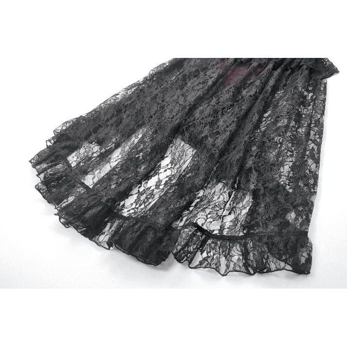 Darkinlove Women's Gothic Floral Embroidered High/Low Lace Maxi Skirt