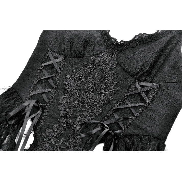 Darkinlove Women's Gothic Floral Embroidered Lace-up Slip Dress