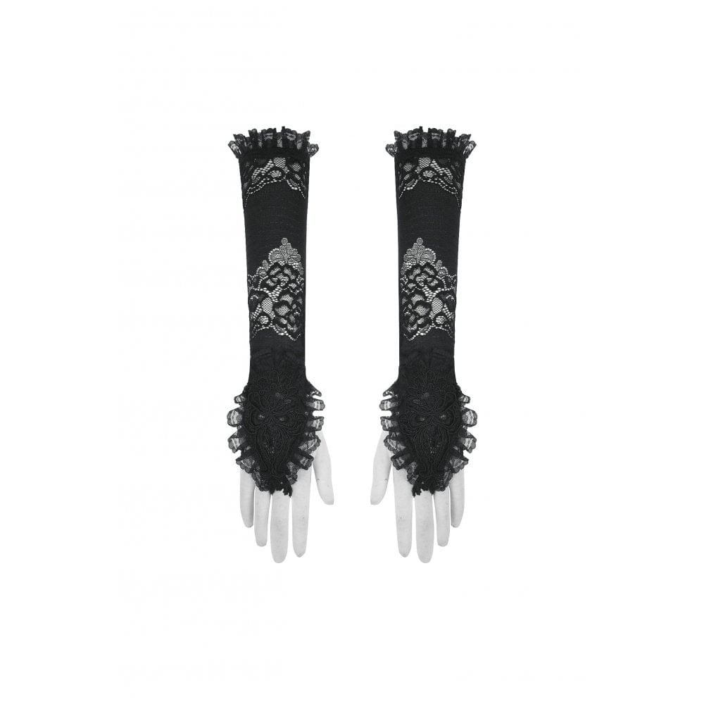 Darkinlove Women's Gothic Floral Embroidered Ruffled Lace Gloves