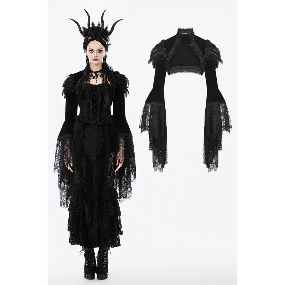 Darkinlove Women's Gothic Floral Feather Flared Sleeved Cape