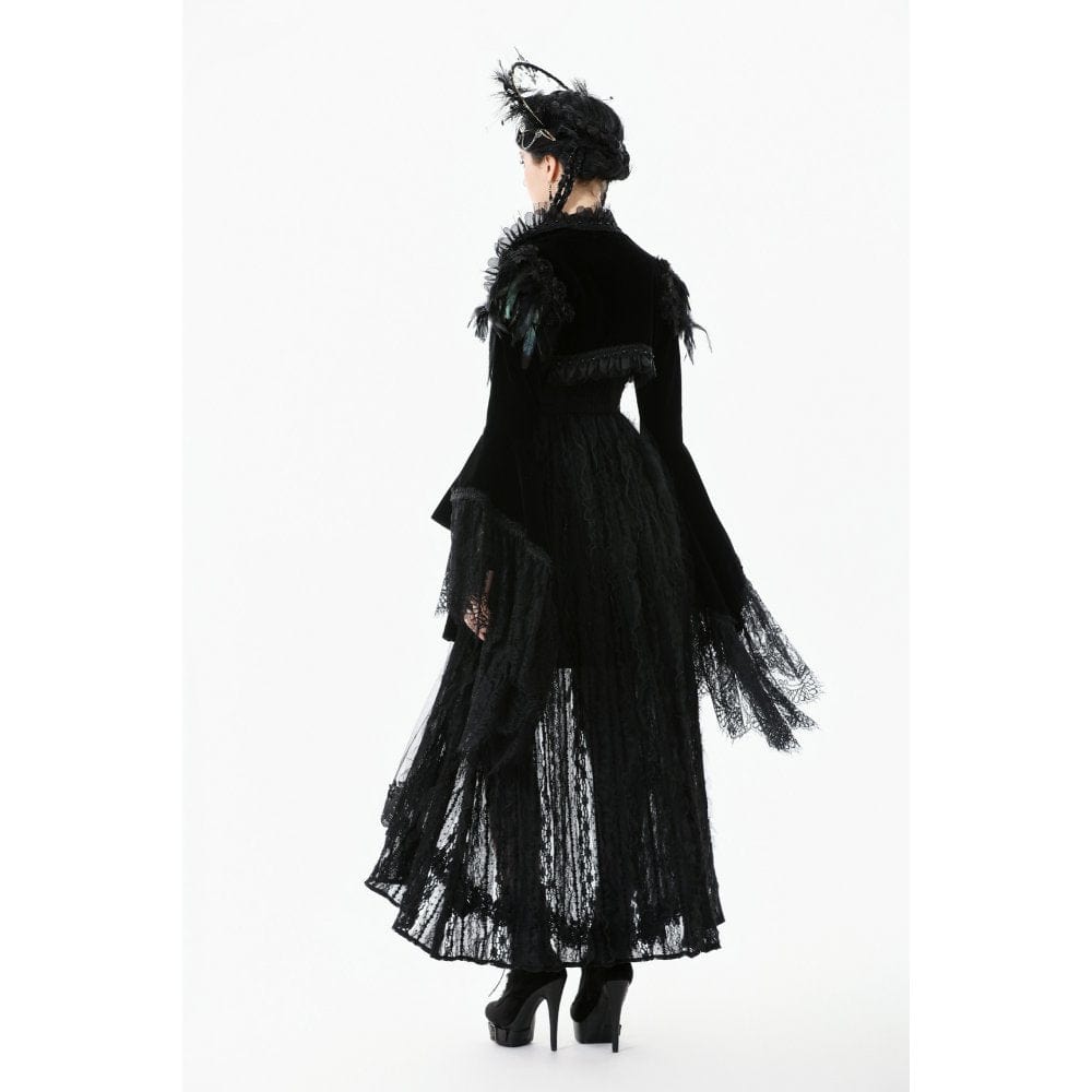 Darkinlove Women's Gothic Floral Feather Flared Sleeved Cape