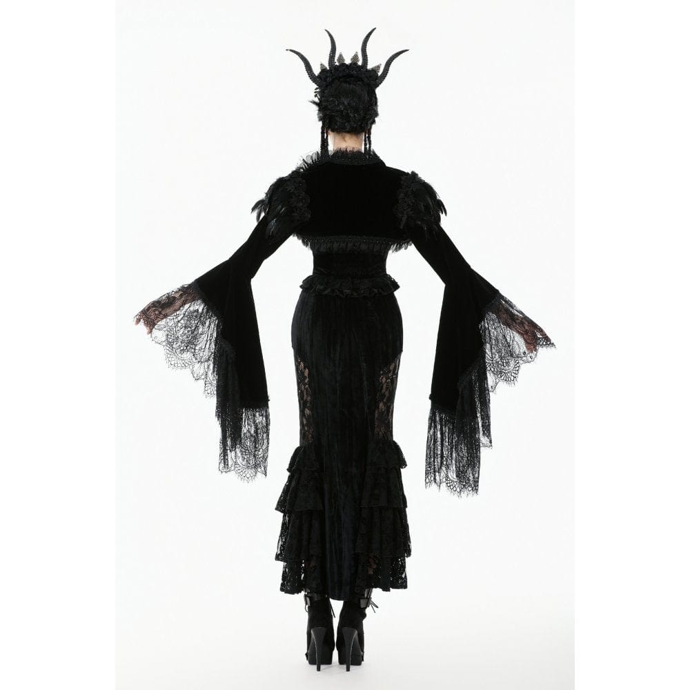 Darkinlove Women's Gothic Floral Feather Flared Sleeved Cape