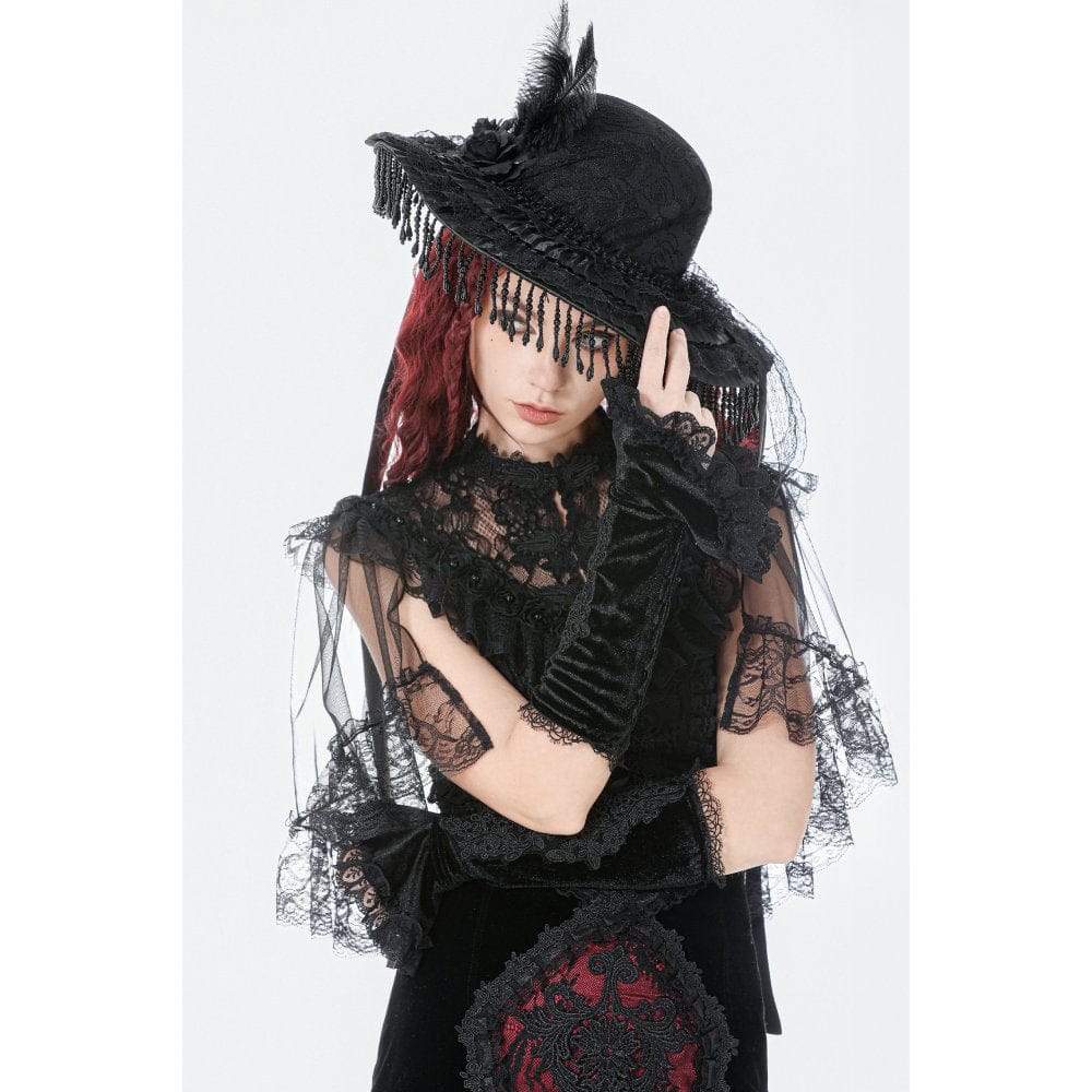 Darkinlove Women's Gothic Floral Feather Tassels Hat