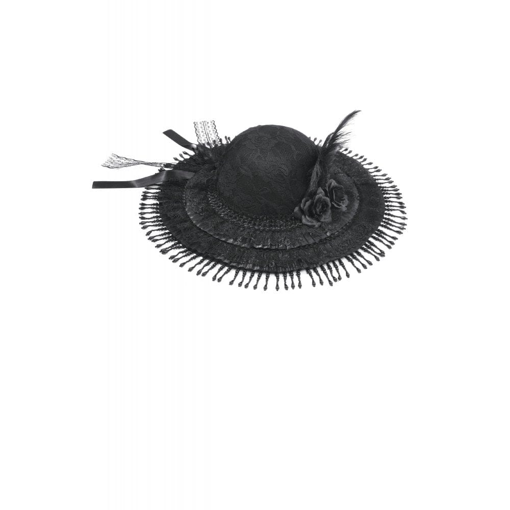 Darkinlove Women's Gothic Floral Feather Tassels Hat