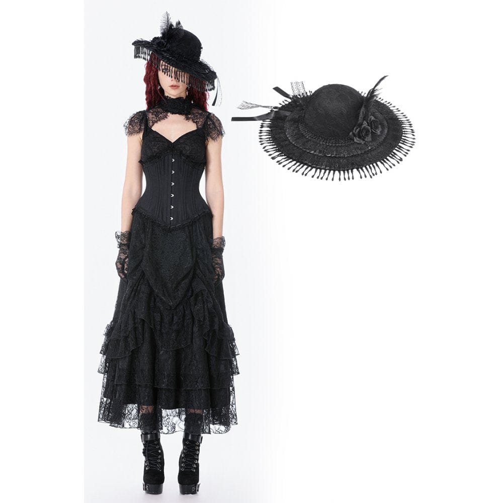Darkinlove Women's Gothic Floral Feather Tassels Hat