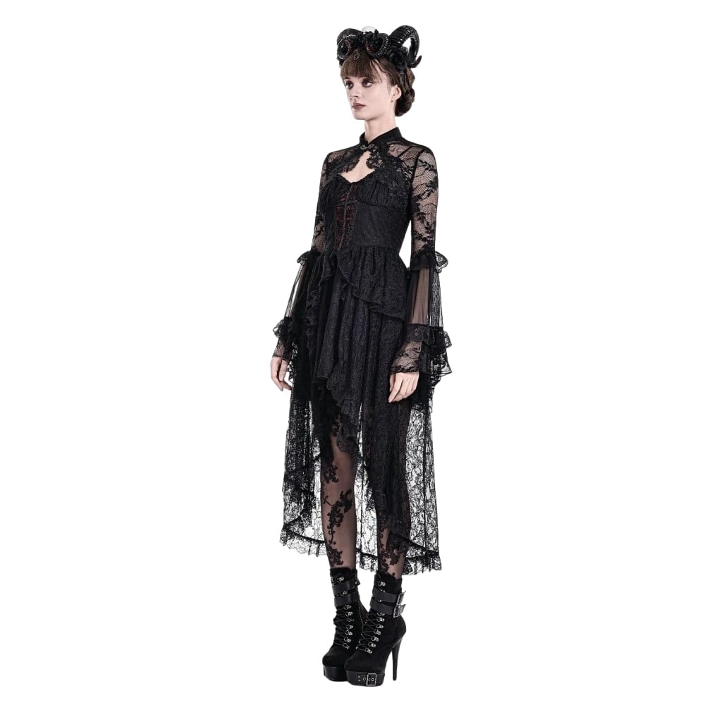 Darkinlove Women's Gothic Floral Flare Sleeve Mesh Lace Cape