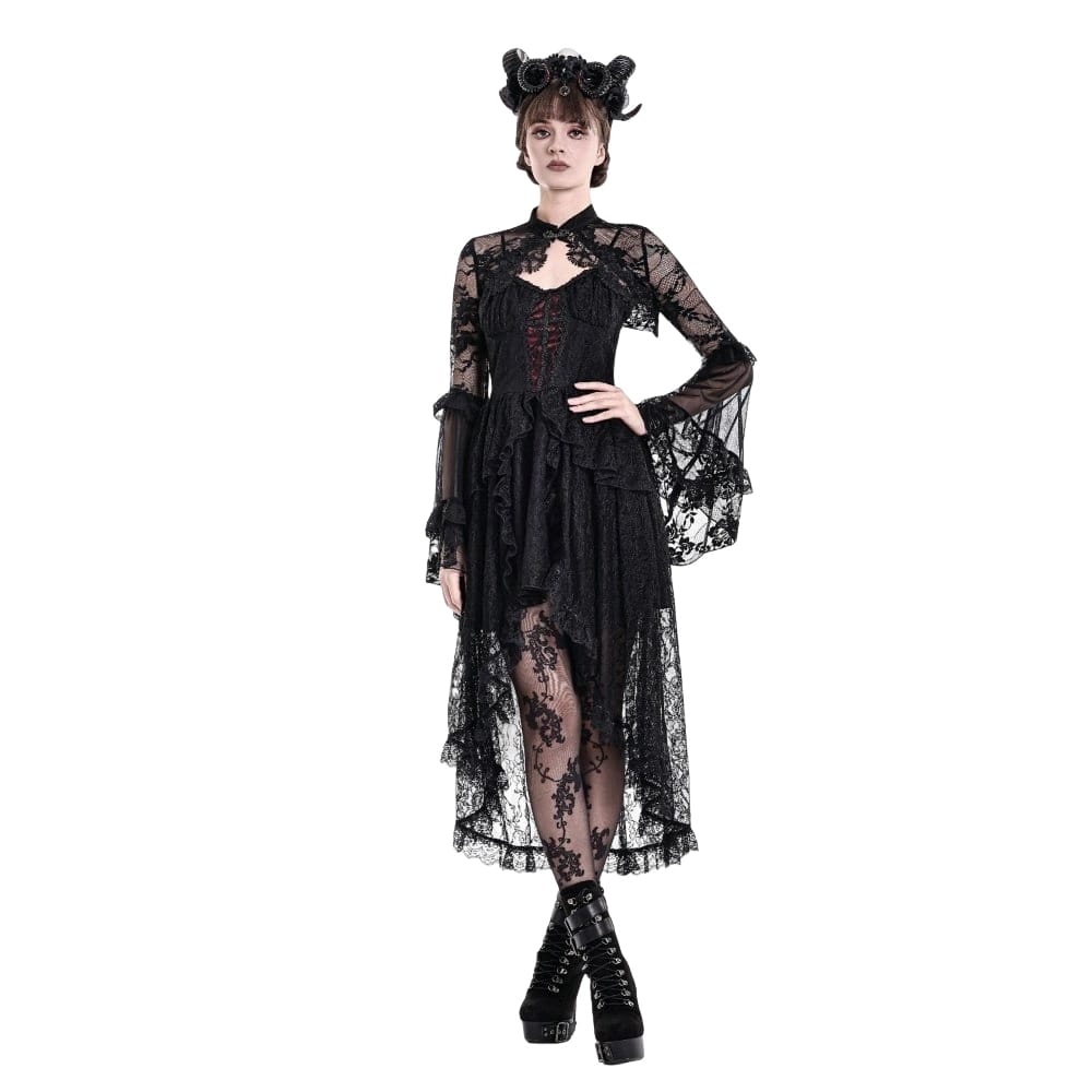 Darkinlove Women's Gothic Floral Flare Sleeve Mesh Lace Cape