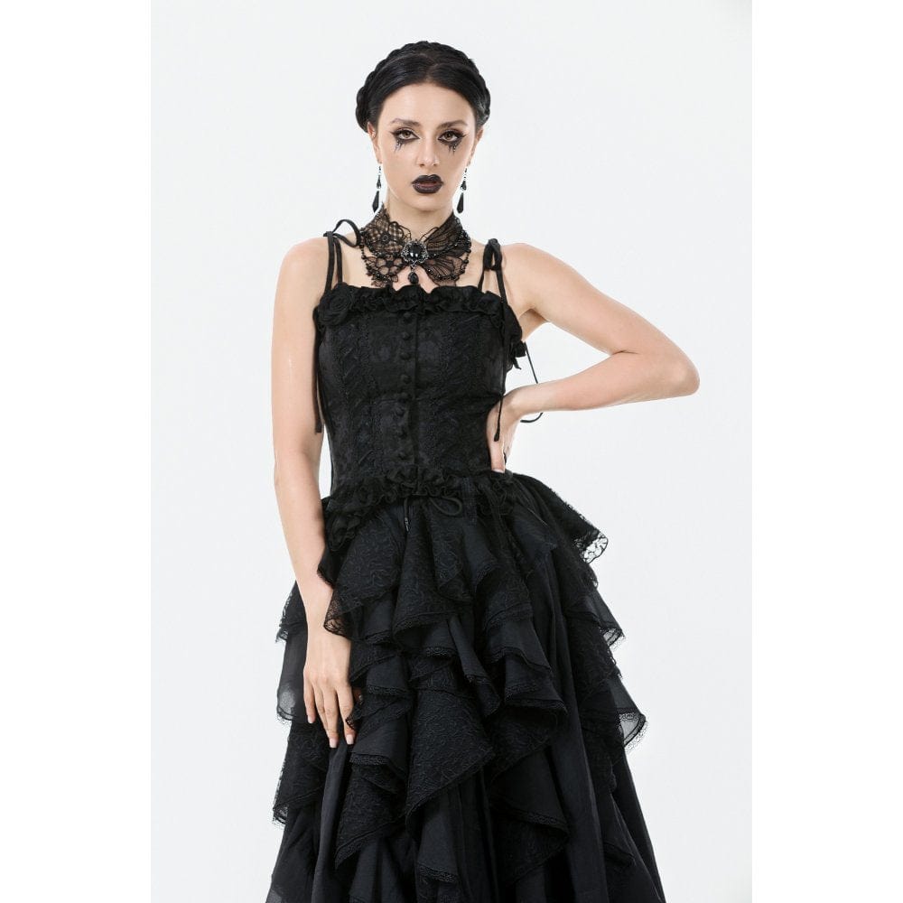 Darkinlove Women's Gothic Floral Jacquard Tank Top