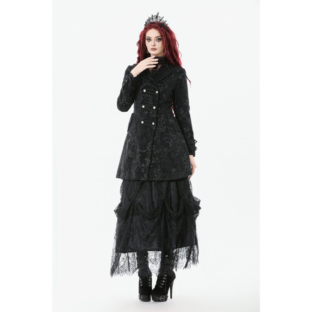 Darkinlove Women's Gothic Floral Jacquard Turn-down Collar Coat