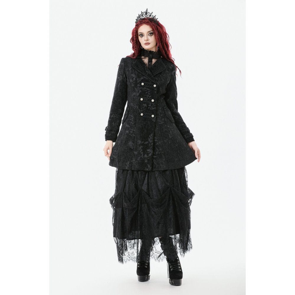 Darkinlove Women's Gothic Floral Jacquard Turn-down Collar Coat