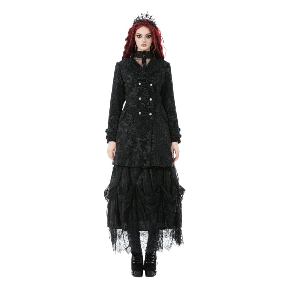 Darkinlove Women's Gothic Floral Jacquard Turn-down Collar Coat