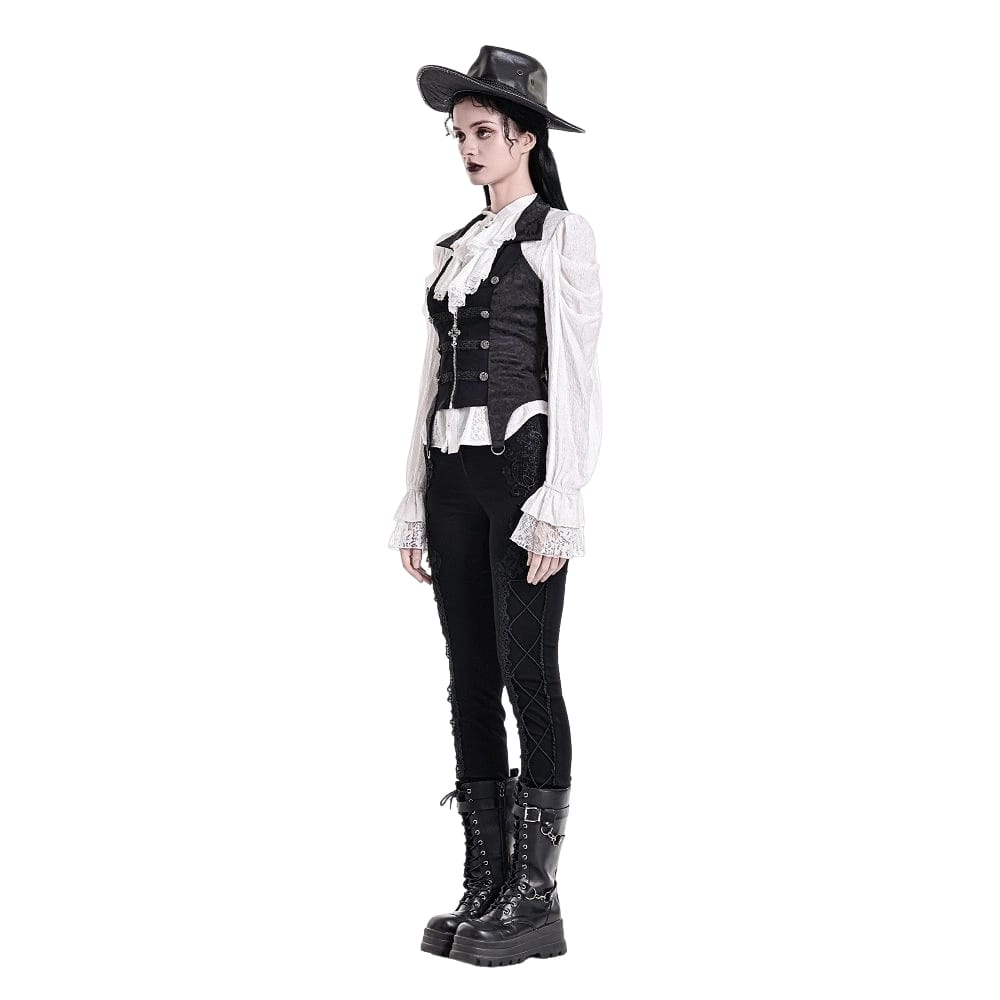 Darkinlove Women's Gothic Floral Lace Applique Lace-up Skinny Pants