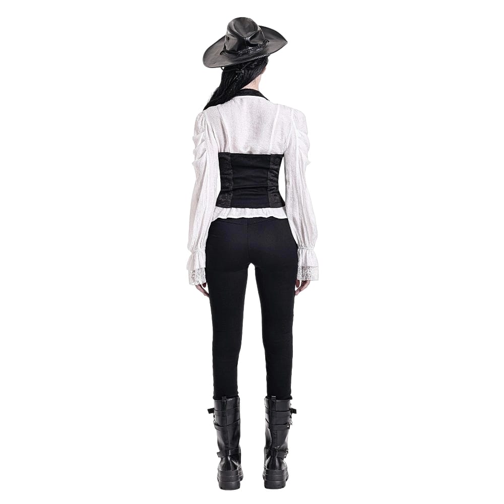 Darkinlove Women's Gothic Floral Lace Applique Lace-up Skinny Pants