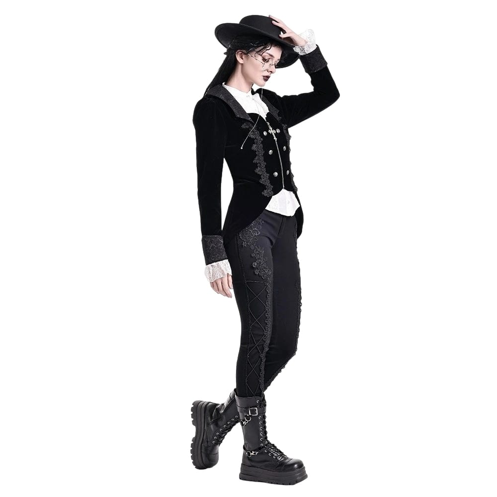 Darkinlove Women's Gothic Floral Lace Applique Lace-up Skinny Pants