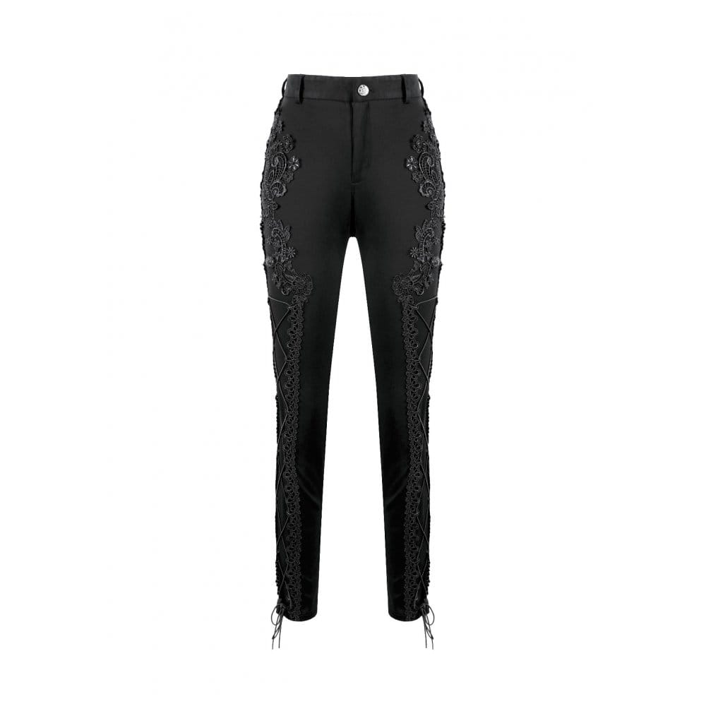 Darkinlove Women's Gothic Floral Lace Applique Lace-up Skinny Pants