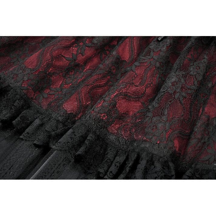 Darkinlove Women's Gothic Floral Lace Contrast Color Maxi Skirt