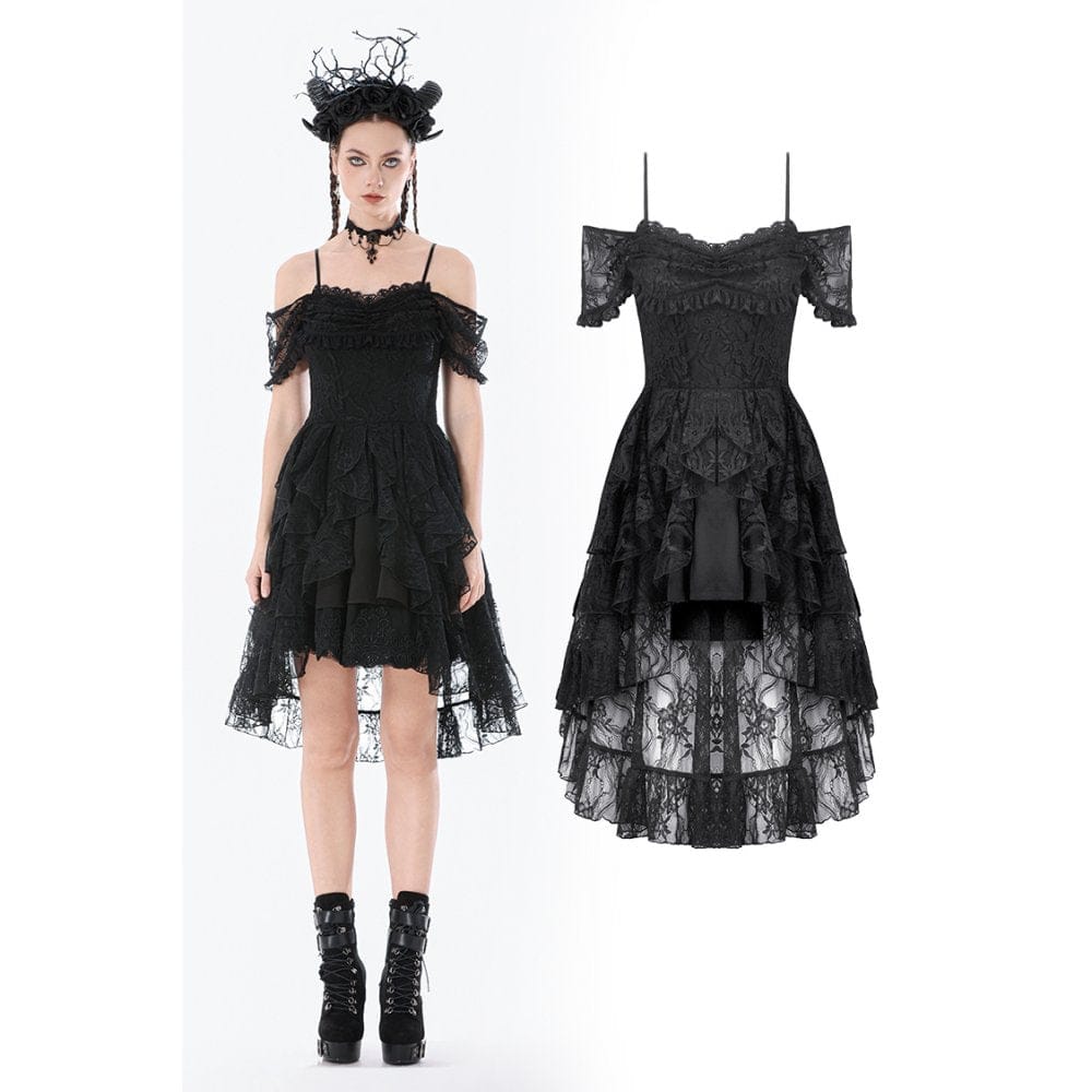 Darkinlove Women's Gothic Floral Lace High Low Off Shoulder Dress