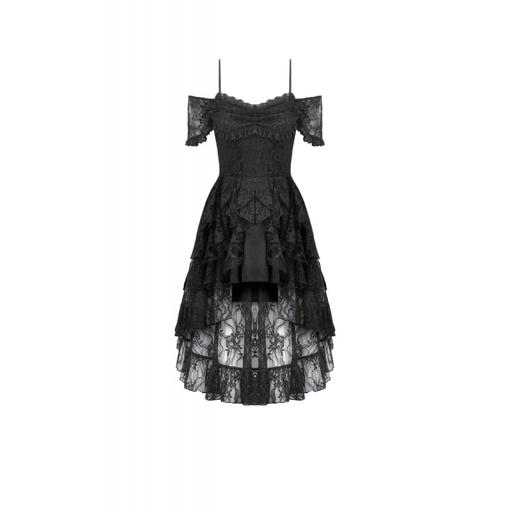 Darkinlove Women's Gothic Floral Lace High Low Off Shoulder Dress