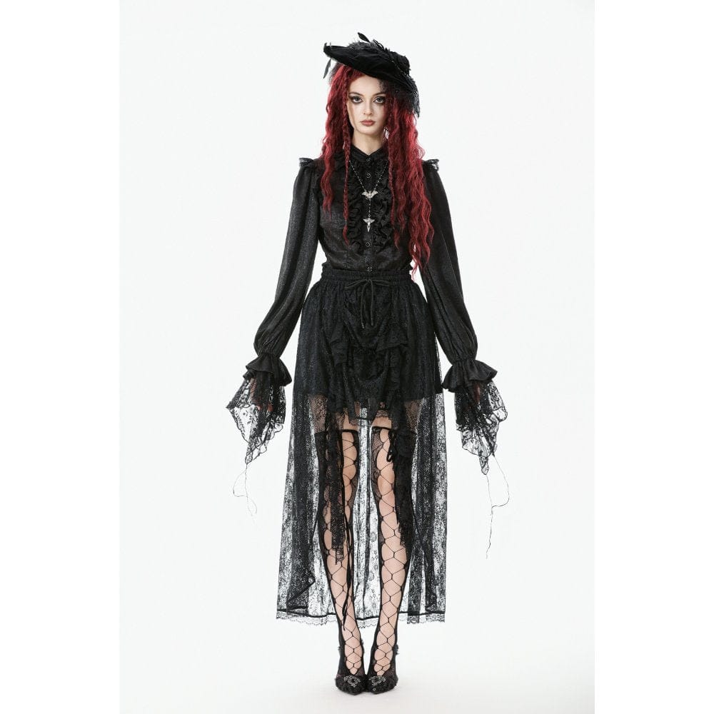 Darkinlove Women's Gothic Floral Lace High-Low Skirt