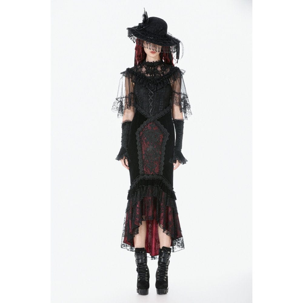 Darkinlove Women's Gothic Floral Lace Patchwork Mesh Cape