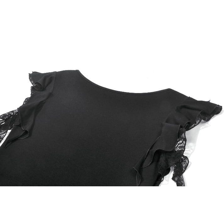 Darkinlove Women's Gothic Floral Lace Patchwork Plunging Draped Crop Top