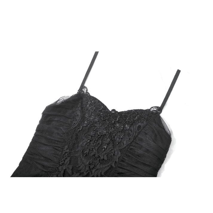 Darkinlove Women's Gothic Floral Lace Ruched Mesh Slip Dress