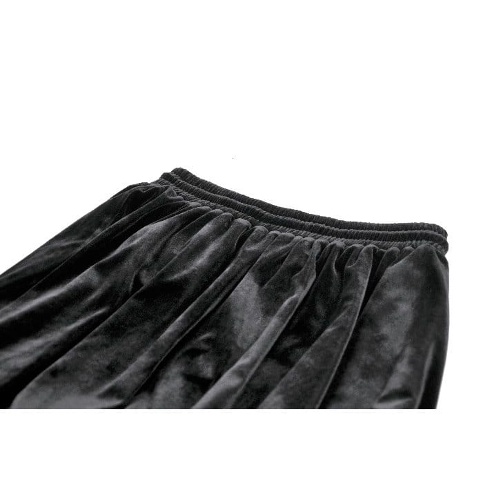 Darkinlove Women's Gothic Floral Lace Ruched Velvet Long Skirt