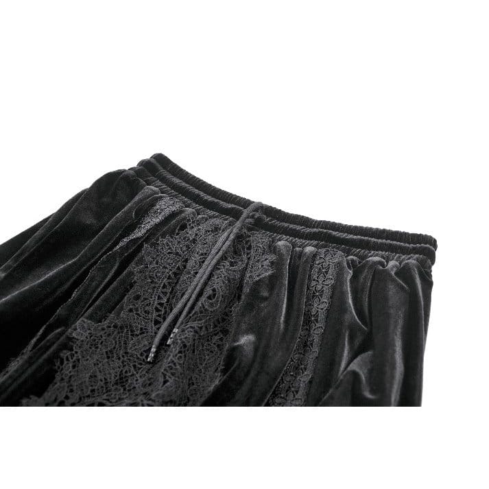 Darkinlove Women's Gothic Floral Lace Ruched Velvet Long Skirt