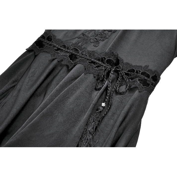 Darkinlove Women's Gothic Floral lace Sheer High Low Long Sleeved Dress