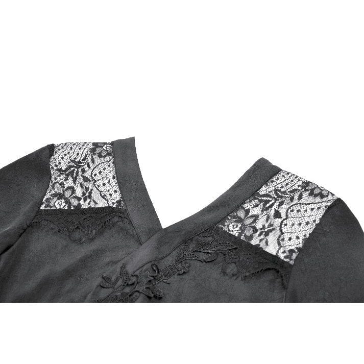 Darkinlove Women's Gothic Floral lace Sheer High Low Long Sleeved Dress