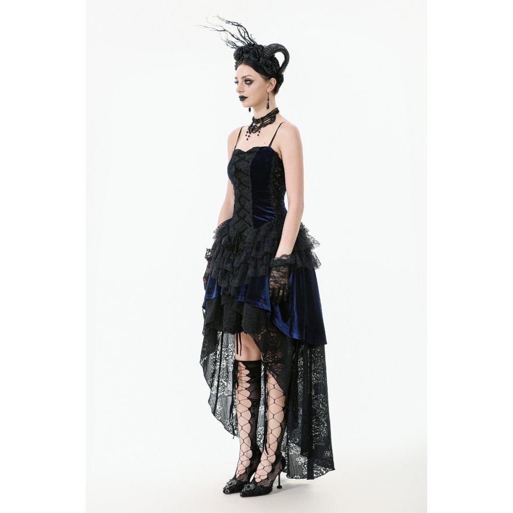 Darkinlove Women's Gothic Floral Multilayered Lace High/Low Slip Dress