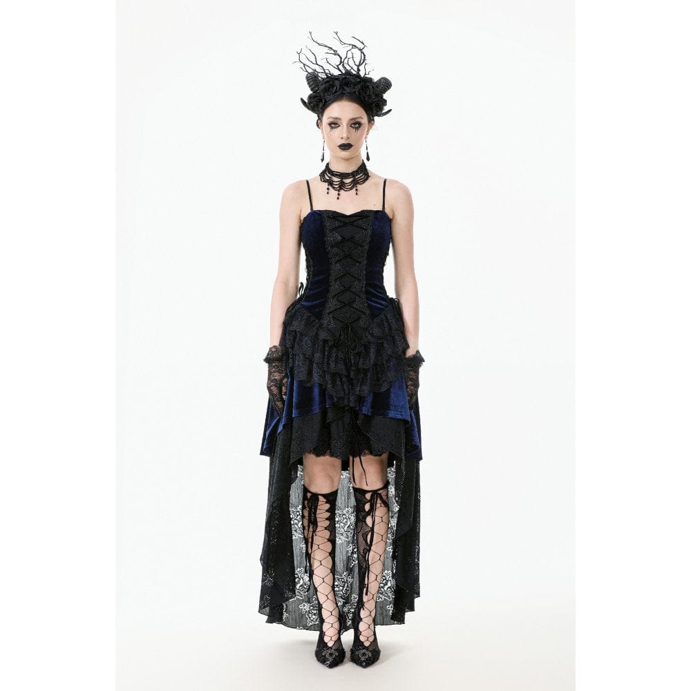 Darkinlove Women's Gothic Floral Multilayered Lace High/Low Slip Dress