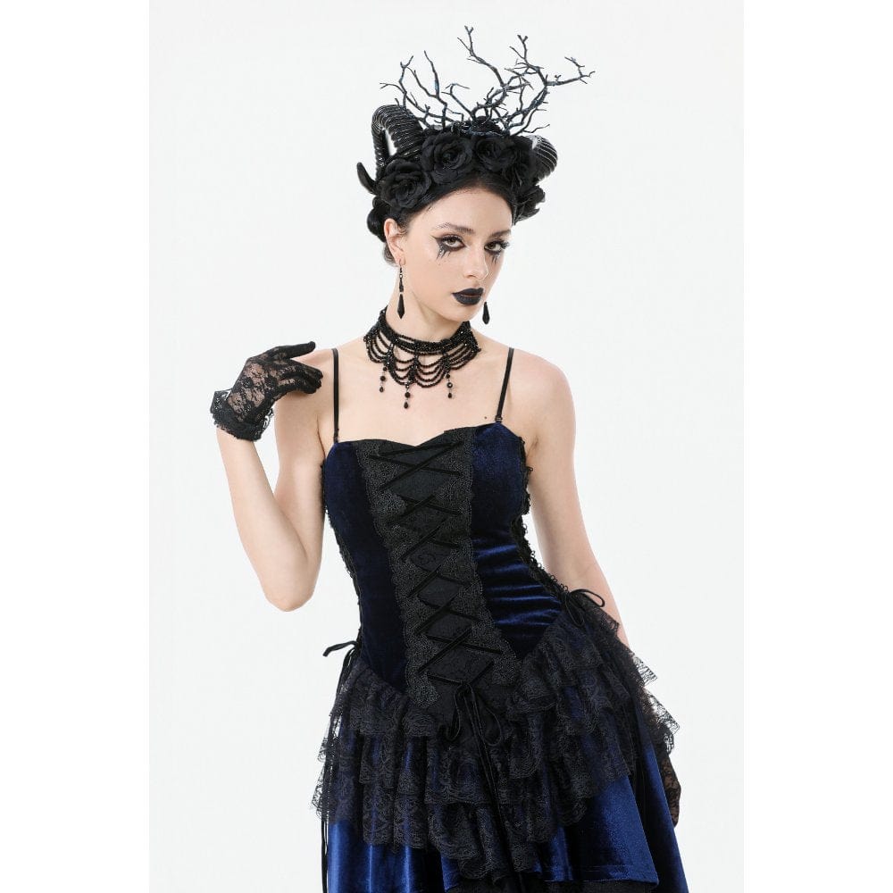 Darkinlove Women's Gothic Floral Multilayered Lace High/Low Slip Dress