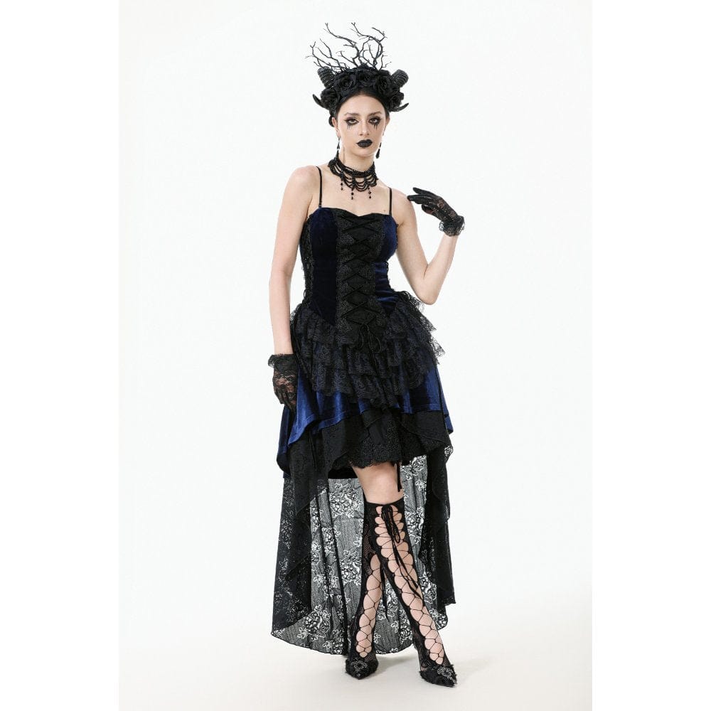 Darkinlove Women's Gothic Floral Multilayered Lace High/Low Slip Dress