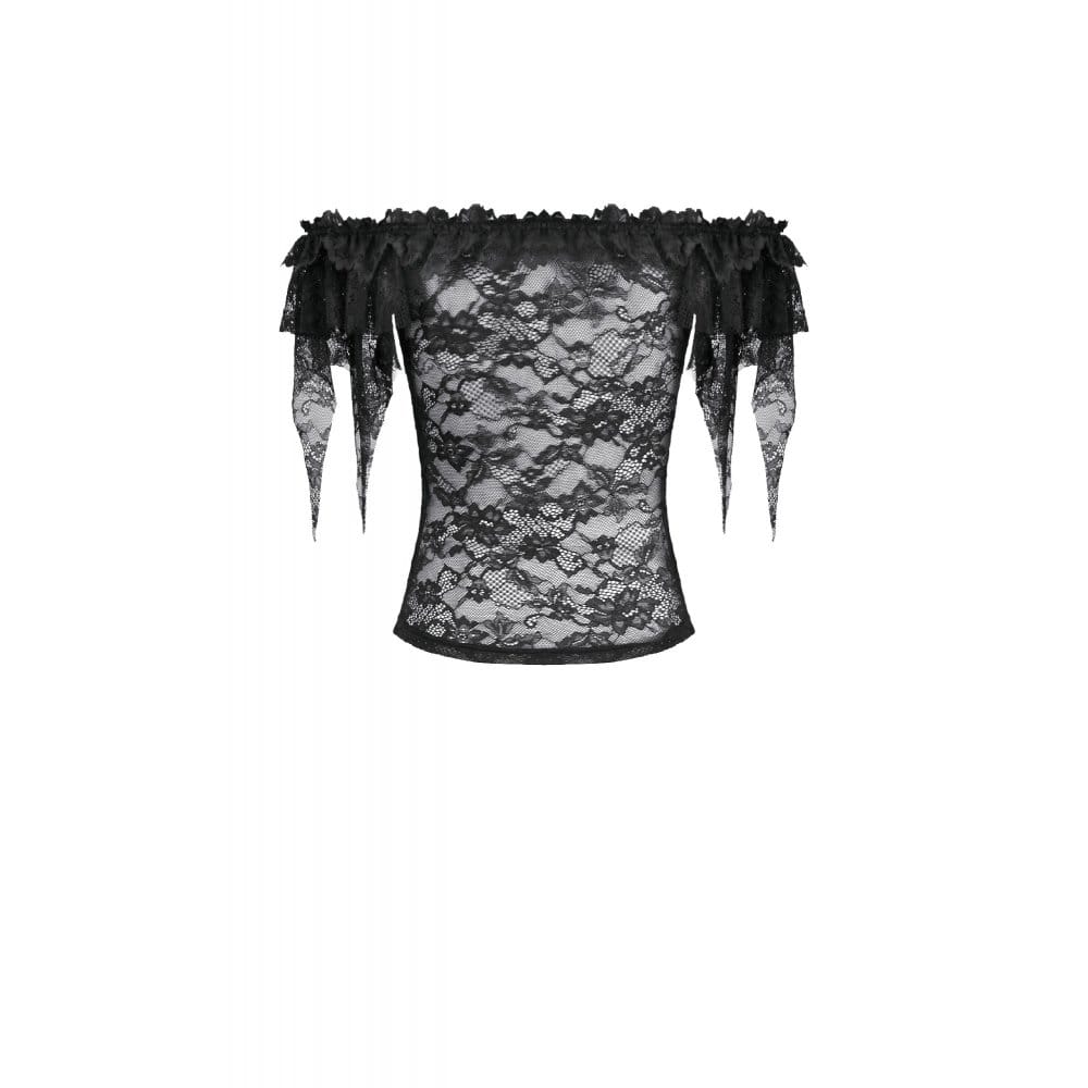 Darkinlove Women's Gothic Floral Sheer Off-Shoulder Lace Top