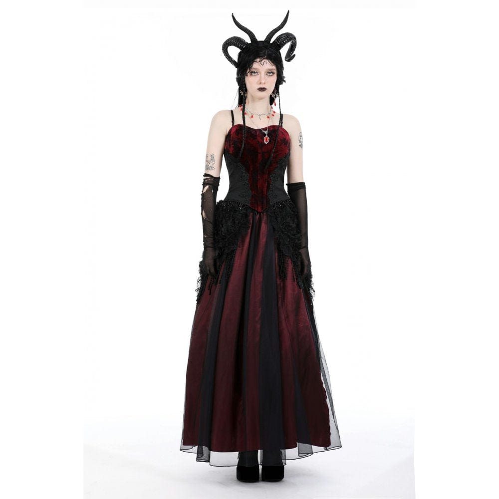 Darkinlove Women's Gothic Floral Tassel Mesh Splice Skirt